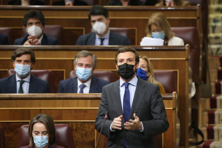 El president del PP, Pablo Casado, a la sessió de control al Congrés. ACN