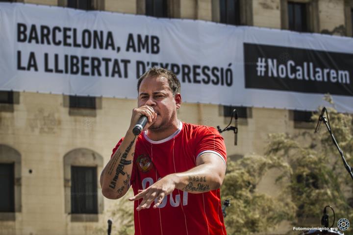 Imatge del 2018 de la Setmana per la Llibertat d'Expressió organitzada per #NoCallarem, on va participar Pablo Hasél. Fotomovimiento.org.