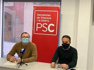 Juan Luis Ruiz i Gerard Llobet a la roda de premsa del PSC. Eix