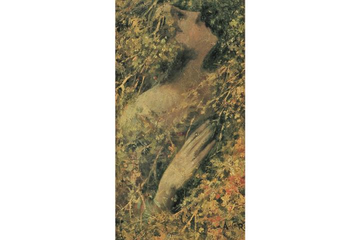 Pintura 'Nimfa al bosc' d'Alexandre de Riquer. Eix