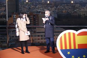 Pla general de la presidenta de Cs, Inés Arrimadas, i del candidat del partit a la Generalitat, Carlos Carrizosa, a l'acte d'inici de campanya . ACN