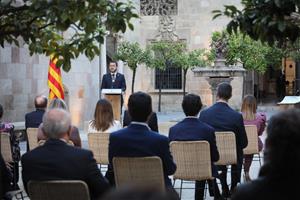 Pla general del president de la Generalitat, Pere Aragonès, en el seu discurs d'investidura al Pati dels Tarongers, el 24 de maig de 2021. Generalitat