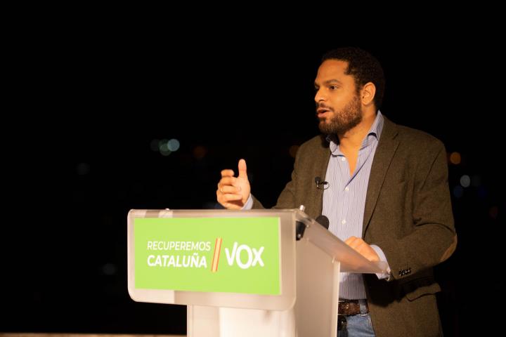 Pla mig del candidat de Vox a les eleccions del 14-F, Ignacio Garriga, durant l'acte d'inici de campanya. ACN