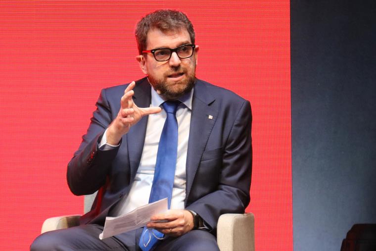 Pla mig del secretari general de Mitjans de Comunicació de la Generalitat, Oriol Duran, en la sessió d'obertura del Mercat Audiovisual de Catalunya. A