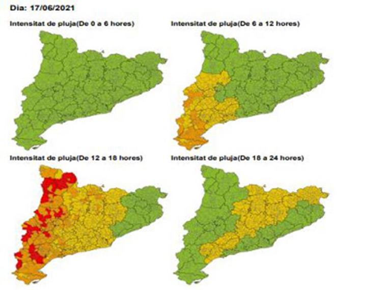 Protecció Civil amplia l'alerta per inundacions per la previsió de pluges intenses aquesta tarda a gran part del territori. EIX