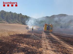 Un incendi crema 2,5 hectàrees agrícoles a Sant Jaume dels Domenys. Bombers