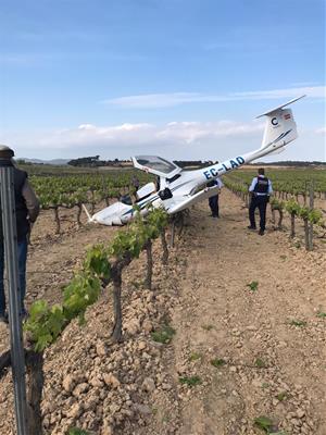 Una avioneta fa un aterratge d'emergència enmig d'unes vinyes del Baix Penedès