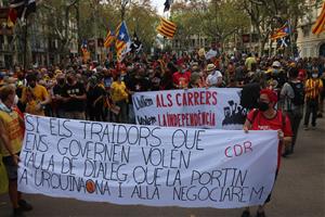 Una pancarta reivindicativa durant la manifestació dels CDR per la Diada, l'11 de setembre del 2021 a Barcelona