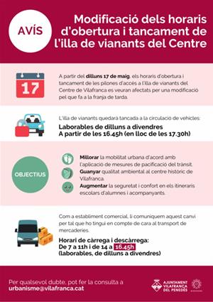 Vilafranca modifica els horaris d’obertura i tancament de l’illa de vianants del Centre. EIX