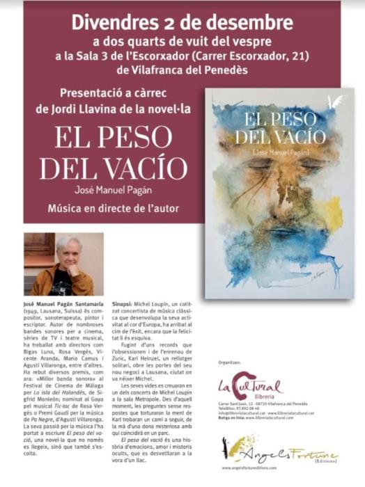 José Manuel Pagán presenta a Vilafranca la novel·la “El peso del vacío”