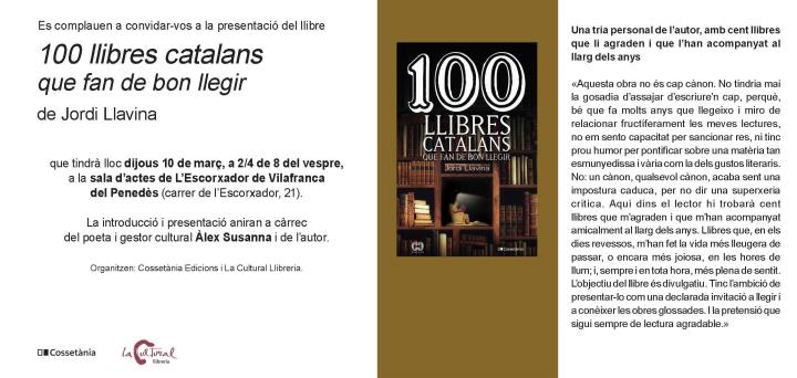 Presentació del llibre de Jordi Llavina 100 llibres catalans que fan de bon llegir
