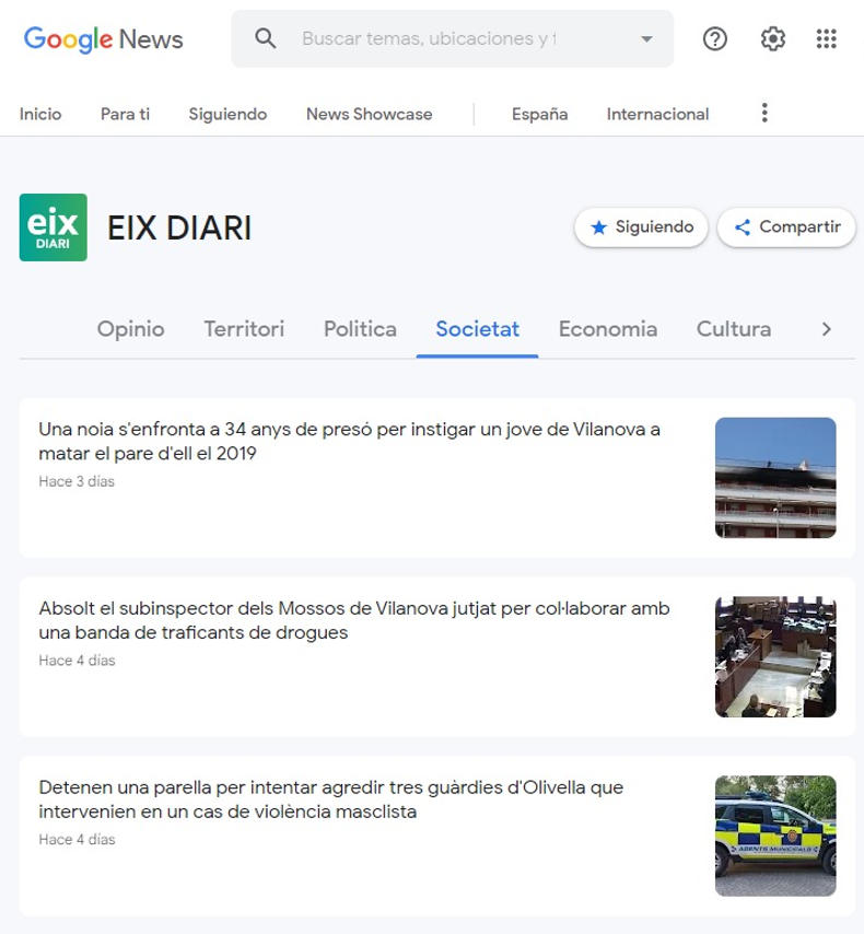 EIX DIARI, a la nova plataforma de notícies de Google, News Showcase. EIX