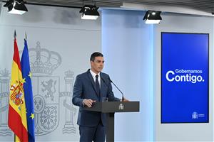 El president del govern espanyol, Pedro Sánchez, en una declaració institucional a la Moncloa . ACN