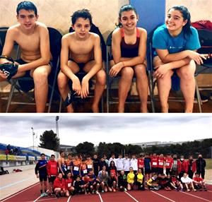 Els esportistes de l'escola de triatló Vilarenc Aqua de Calafell . Eix