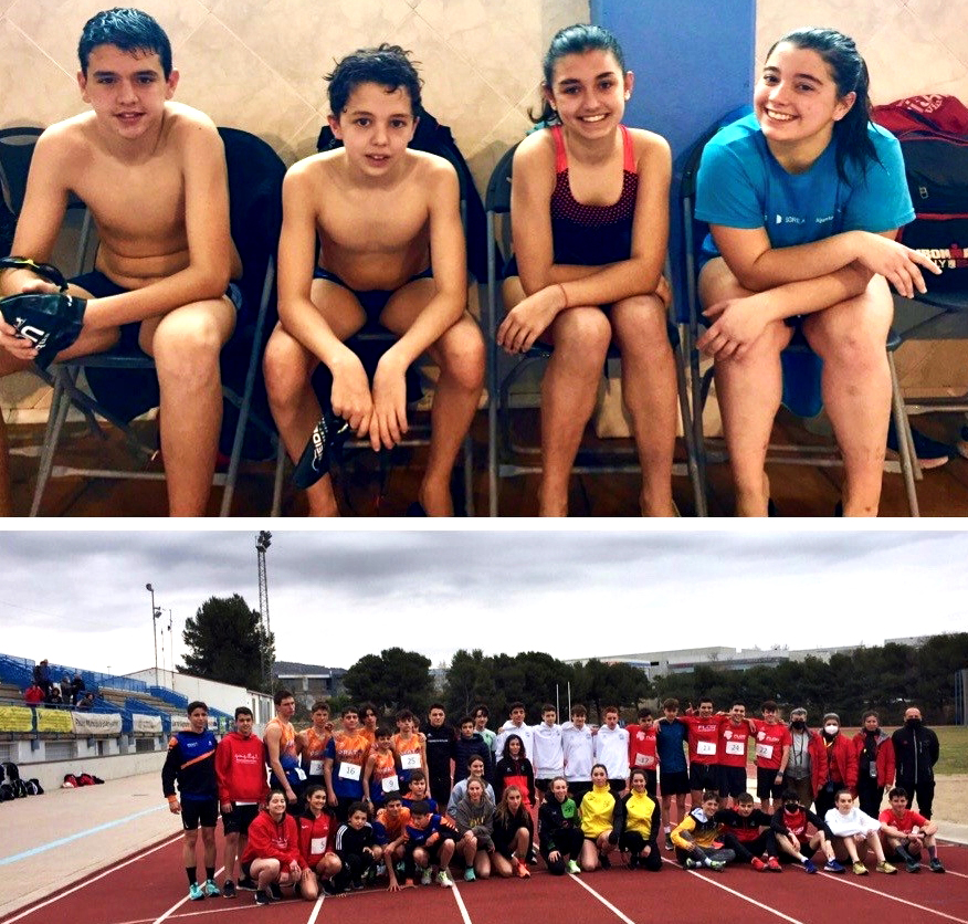Els esportistes de l'escola de triatló Vilarenc Aqua de Calafell . Eix