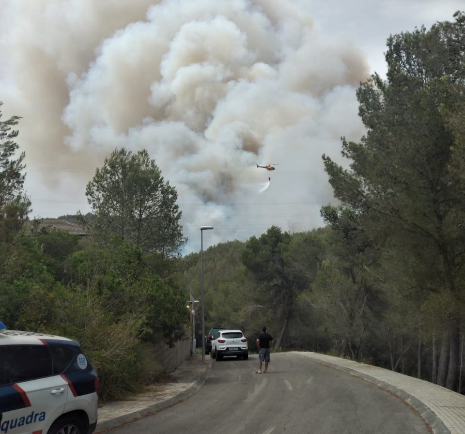 Incendi forestal a Sant Pere de Ribes en una zona de difícil accés per als bombers. Ajt Sant Pere de Ribes