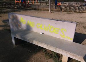 Pintada a un banc d'un parc. Ferran Savall