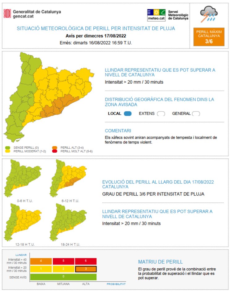 Protecció Civil activa el pla Inuncat per la previsió de fortes pluges aquest dimecres. EIX