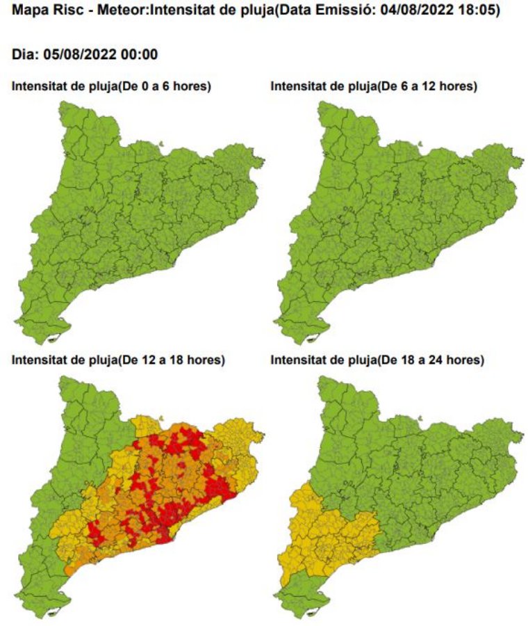 Protecció Civil activa l'alerta de l'INUNCAT per pluges intenses per aquest divendres a la tarda. EIX