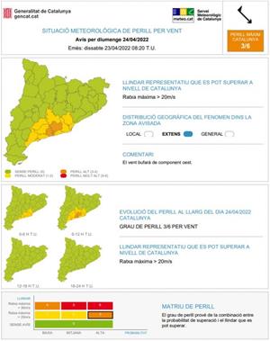 Protecció Civil activa l'alerta del pla Ventcat per fortes ratxes a les comarques del Penedès i Garraf. EIX