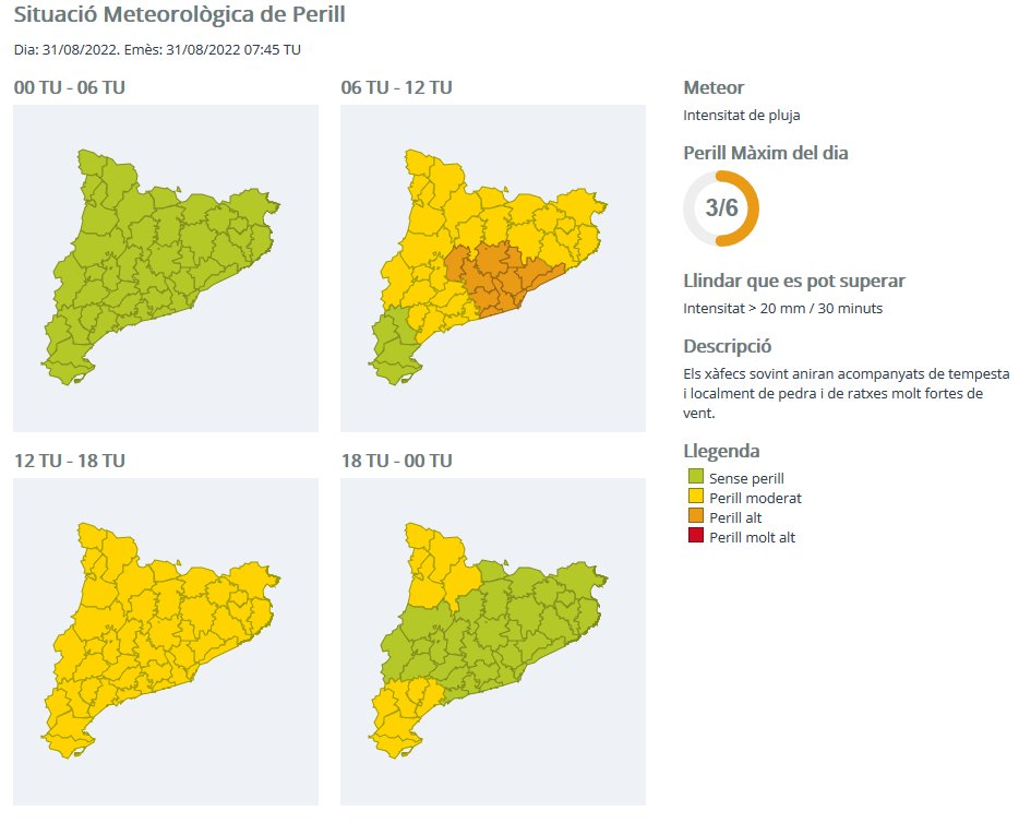 S'activa en alerta el Pla Inuncat per les pluges intenses d'avui dimecres. EIX