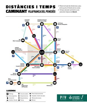 Vilafranca estrena plànol de distàncies i temps per incentivar els desplaçaments a peu. EIX