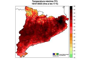 43.7ºC nou rècord de temperatura enregistrada al Penedès per la Xarxa d'Estacions Meteorològiques Automàtiques. Generalitat de Catalunya