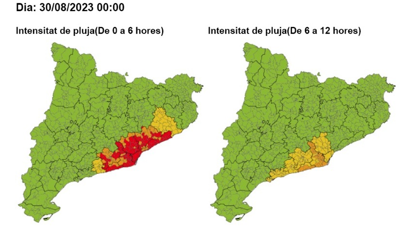 Activada l'alerta del pla Inuncat per previsió de pluges intenses de matinada al litoral i prelitoral central. ACN