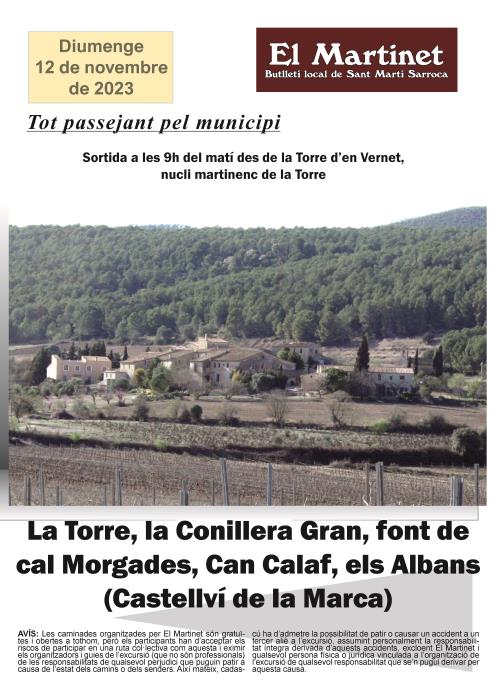 Caminada a la Torre, La Conillera Gran, font de cal Morgades, Can Calaf, els Albans