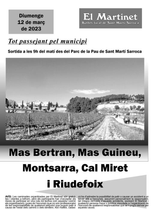 Caminada d'El Martinet a Mas Bertran, Mas Guineu, Montsarra, Cal Miret i Riudefoix el diumenge 12 de març