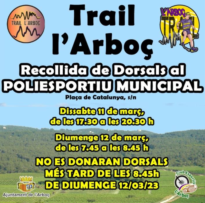 Cursa Trail L'ARBOÇ d'aquest proper diumenge que serà puntuable pel campionat provincial