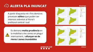 Alerta del pla Inuncat per la probabilitat de pluges intenses les properes hores. EIX