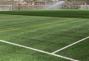 El camp de futbol Nou Pins Vens ja té la nova gespa . Eix