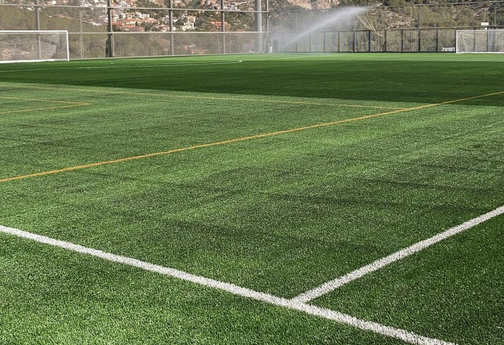 El camp de futbol Nou Pins Vens ja té la nova gespa . Eix