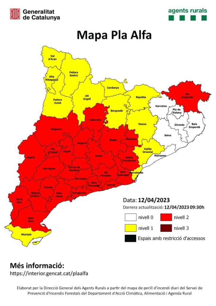 El Govern alerta de l'elevat perill d'incendi forestal des d'avui i fins dilluns. Generalitat de Catalunya
