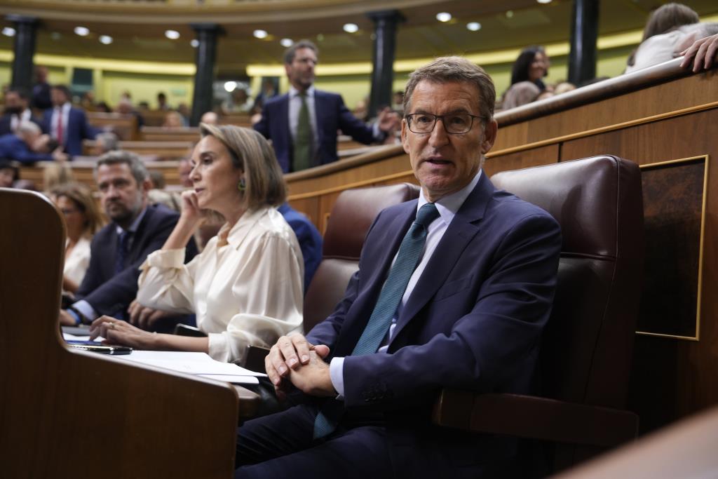 El líder del PP, Alberto Núñez Feijóo, assegut al seu escó al Congrés. ACN / Javier Barbancho