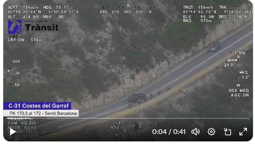 Enxampen un conductor a les costes del Garraf avançant imprudentment sis ciclistess. EIX