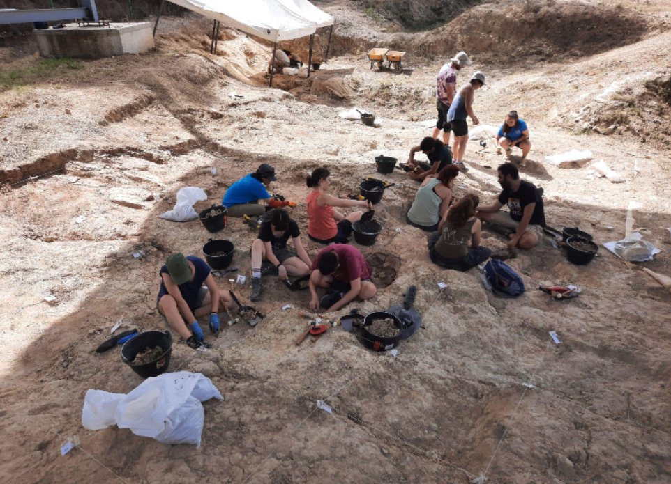 Imatge del grup de paleontòlegs dirigit per l'Institut Català de Paleontologia Miquel Crusafont de Sabadell treballant en el jaciment dels Casots. Clà
