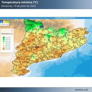 Nit tropical a Catalunya i fins hi tot tòrrida en alguns punts de Ponent, les Terres de l'Ebre i la costa central-sud. Meteocat