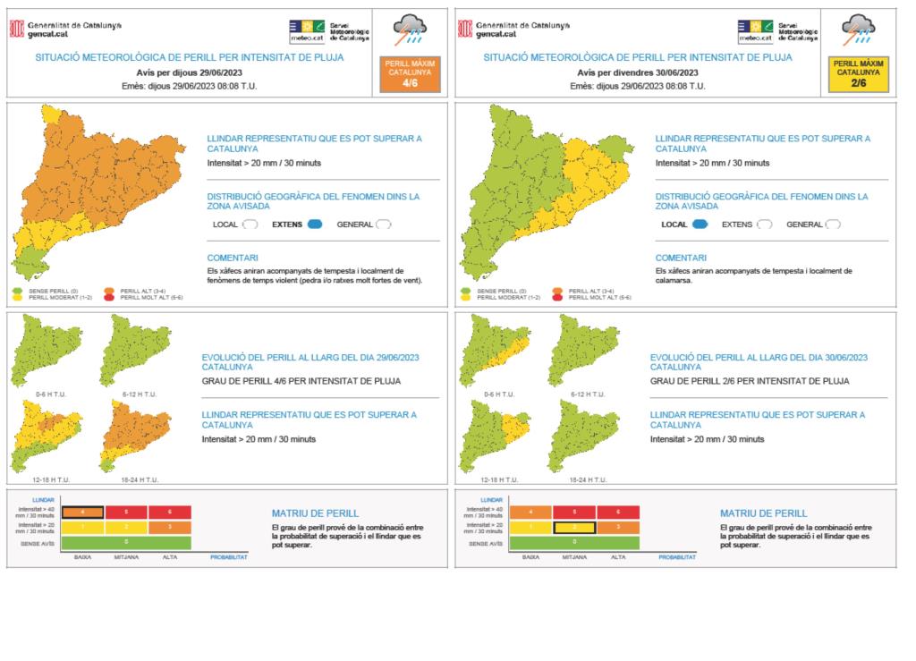 Protecció Civil activa en Alerta el Pla INUNCAT per la previsió de xàfecs intensos fins a la tarda de divendres a gran part de Catalunya. EIX