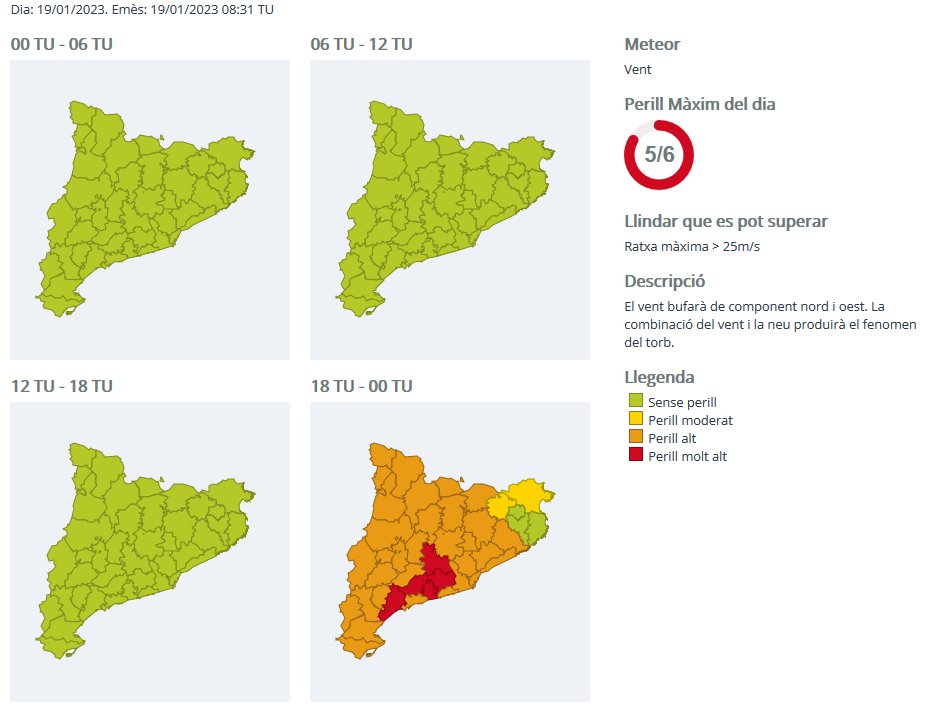 Protecció Civil activa l'alerta del plans Ventcat i Nuecat i demana prudència davant del nou episodi de vent, neu i fred. EIX