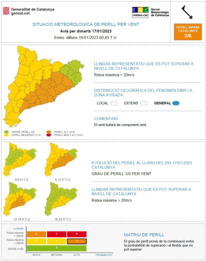 Protecció Civil demana precaució pel vent i activa també en estat d'alerta el pla Procicat per fort onatge. EIX