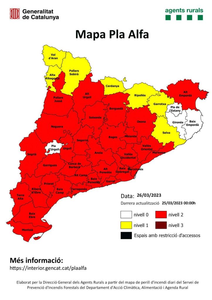 Risc alt d'incendi forestal a 31 comarques de Catalunya a partir d’aquesta mitjanit. EIX