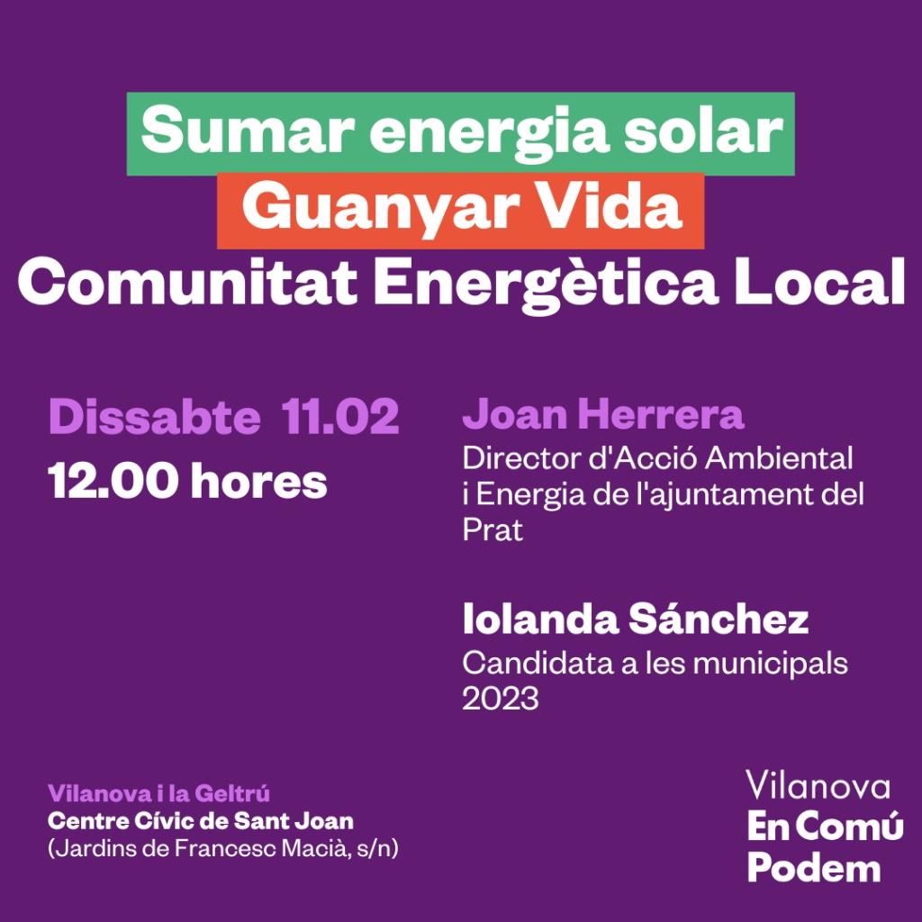 Sumar Energia Solar. Guanyar Vida. Comunitat Energètica Local. EIX