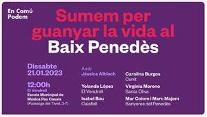 “Sumem per guanyar la vida al Baix Penedès” comptarà amb la presència de la Jessica Albiach al Vendrell. EIX