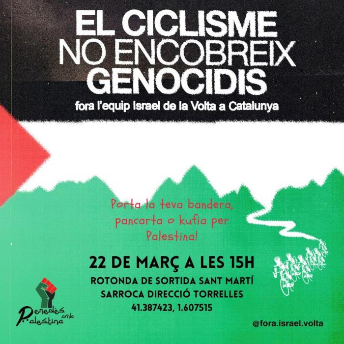 Ació de protesta de Penedès amb Palestina la Volta a Catalunya