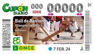 El Ball de Bastons de Vilanova i la Geltrú, imatge del cupó de l’ONCE del 7 de febrer