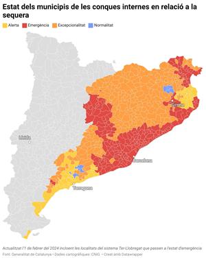 El Govern decreta l’emergència als 202 municipis del sistema Ter-Llobregat amb la previsió que entri en vigor divendres. ACN