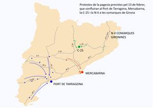 Noves protestes dels pagesos amb concentracions a Mercabarna i el port de Tarragona. ACN