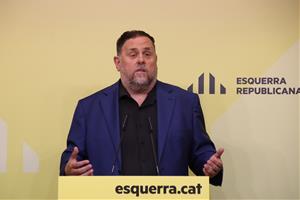 Oriol Junqueras, president d'ERC, durant una roda de premsa a la seu del partit. ACN / Mariona Puig